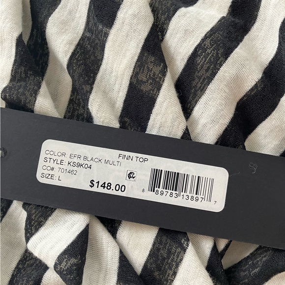 Kobi Halperin Size L  Black White Stripped Finn Top 3/4 Bell Sleeve Sheer - Picture 7 of 7